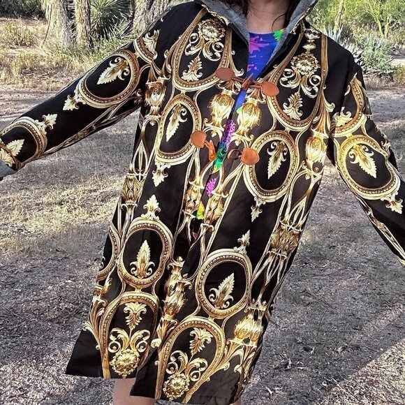 Baroque Cotton Jacket Gold Black Hooded Size XL Rococo Couture Versailles Coat - Picture 2 of 10